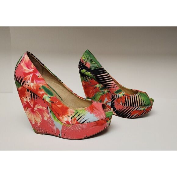 ALDO Womens Tropical Print Hazinski Peep Toe Wedges Size 7.5 - Picture 7 of 10